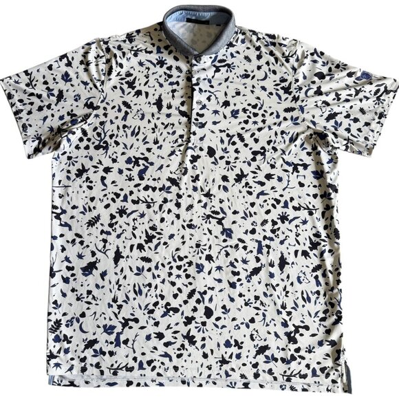 Greyson XXL Men's Golf Polo Shirt White with Navy Blue Leaf Pattern - Picture 1 of 4